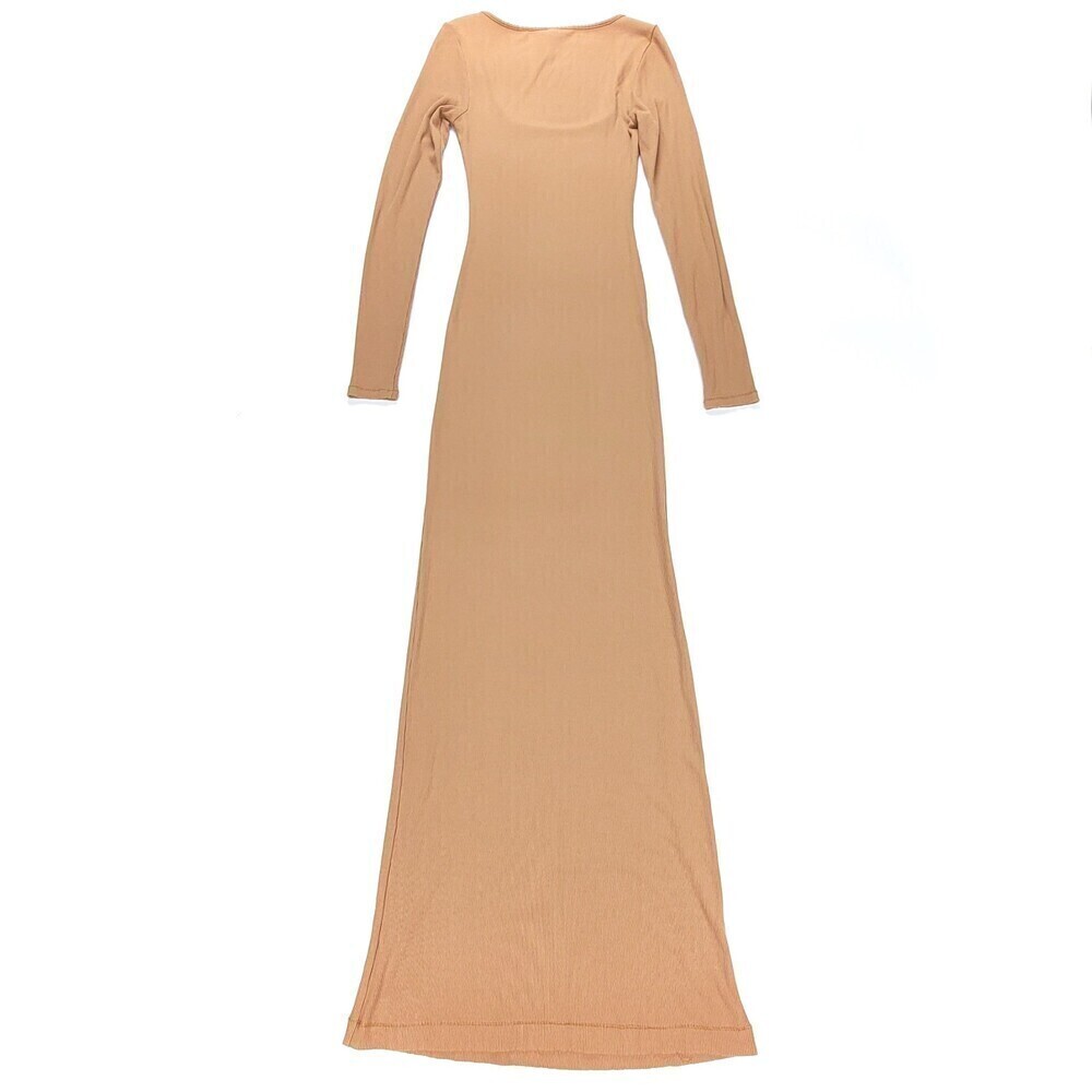 SKIMS Soft Lounge Long Sleeve Maxi Dress Square Neck Knit Women Medium Tan Camel